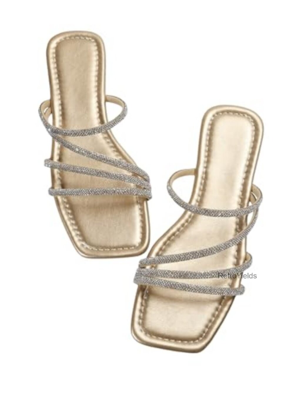Rhinestone Flat Sandals Sparkly Strappy Dressy Slide On Open Toe